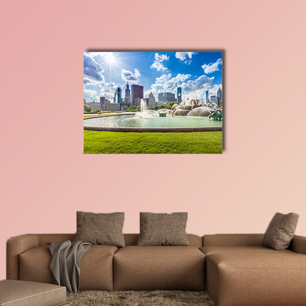Buckingham fountain and Chicago downtown skyline Multi panel wall art