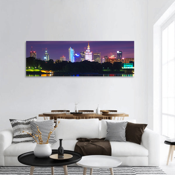 Night view of the city from the river panoramic canvas wall art