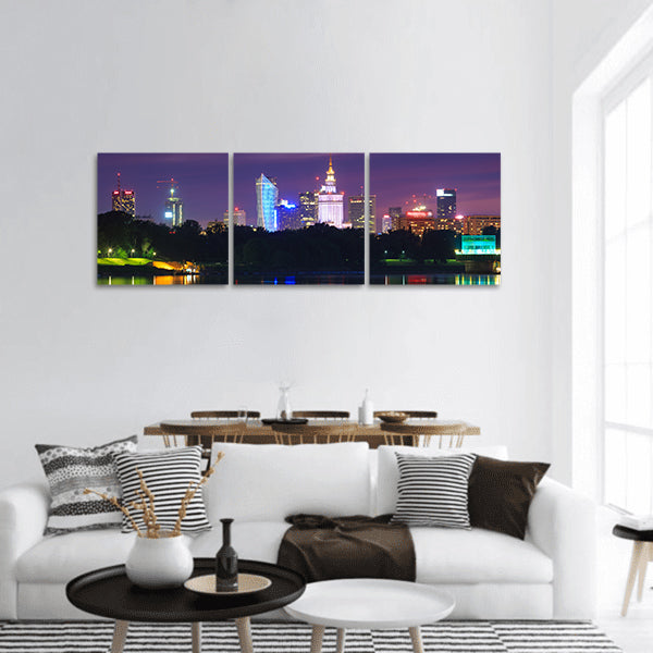 Night view of the city from the river panoramic canvas wall art