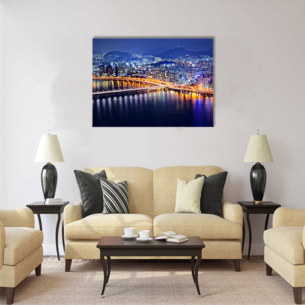 Seoul Tower and Downtown skyline at night Multi panel canvas wall art