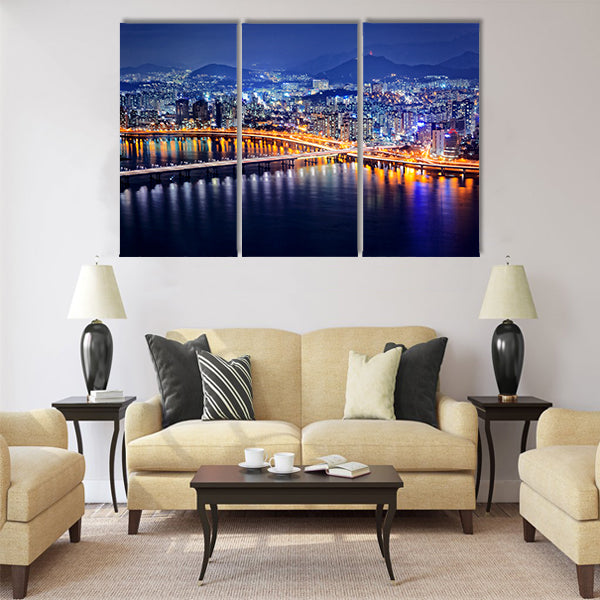 Seoul Tower and Downtown skyline at night Multi panel canvas wall art