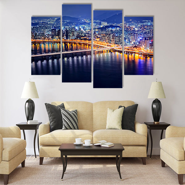 Seoul Tower and Downtown skyline at night Multi panel canvas wall art
