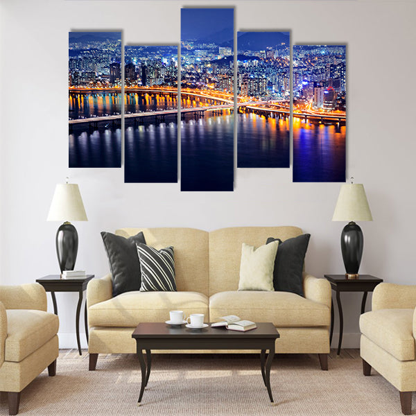 Seoul Tower and Downtown skyline at night Multi panel canvas wall art