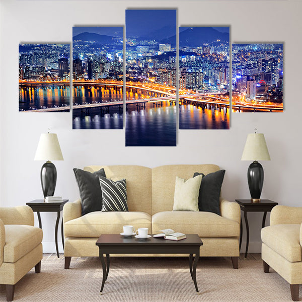 Seoul Tower and Downtown skyline at night Multi panel canvas wall art