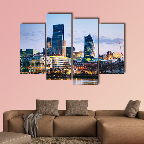 Financial district of the City of London in the morning multi panel canvas wall art