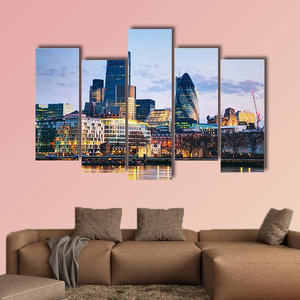 Financial district of the City of London in the morning multi panel canvas wall art