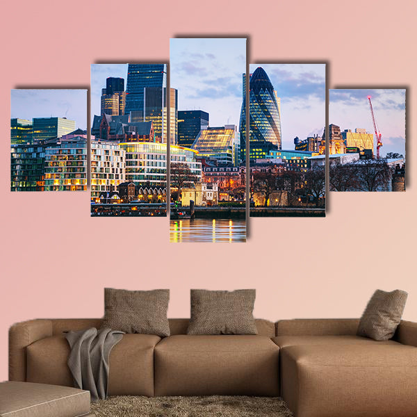 Financial district of the City of London in the morning multi panel canvas wall art