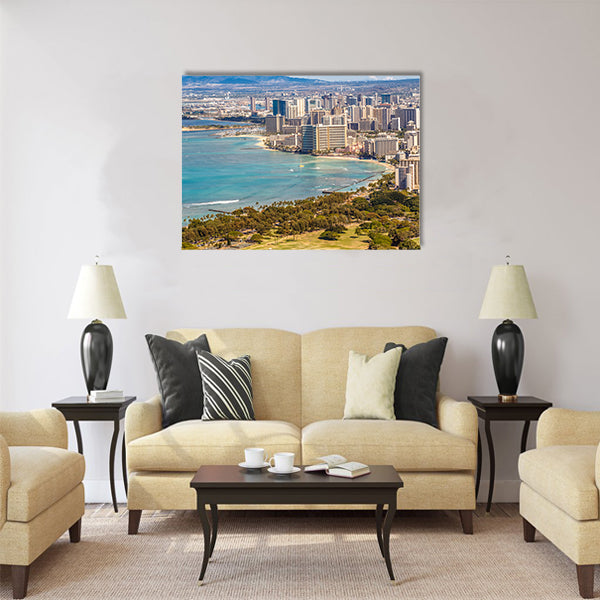 View of Waikiki Beach Skyline from Diamond Head Multi Panel Canvas Wall Art