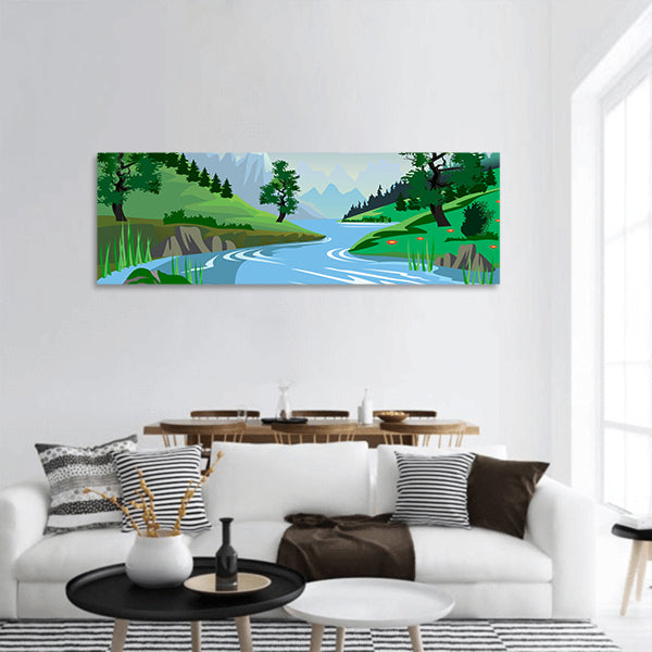 River flowing through a valley panoramic canvas wall art