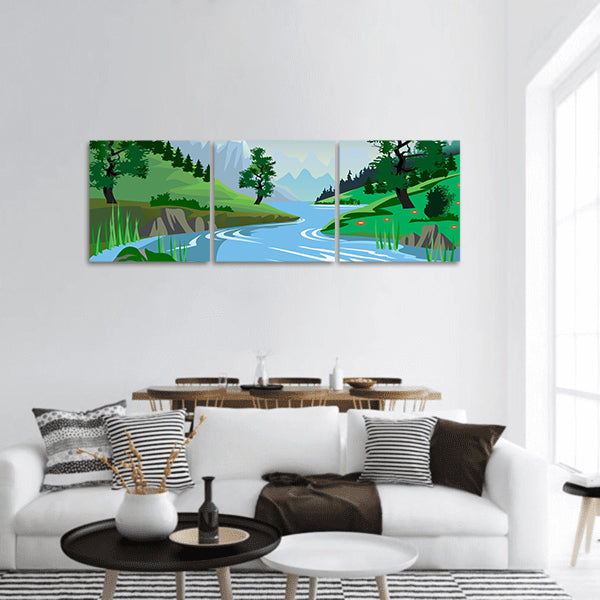 River flowing through a valley panoramic canvas wall art