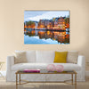 Night city view of Amsterdam, the Netherlands with Amstel river Multi panel canvas wall art