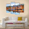 Night city view of Amsterdam, the Netherlands with Amstel river Multi panel canvas wall art