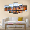 Night city view of Amsterdam, the Netherlands with Amstel river Multi panel canvas wall art