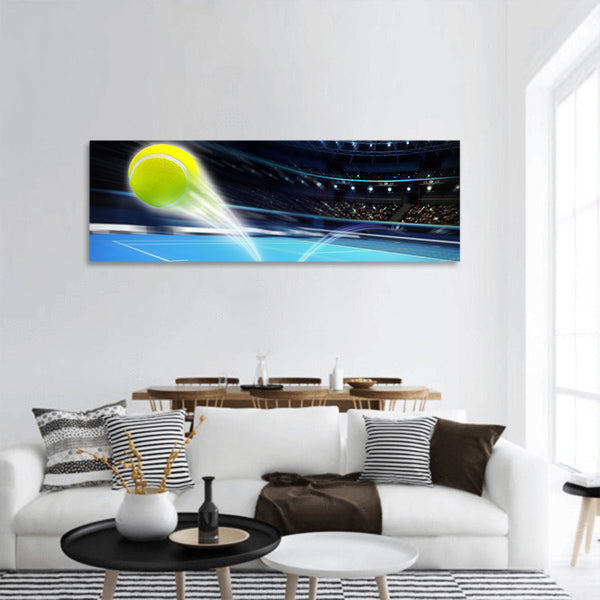 Flying tennis ball panoramic canvas wall art