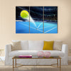 Flying tennis ball on a blue court Multi panel canvas wall art