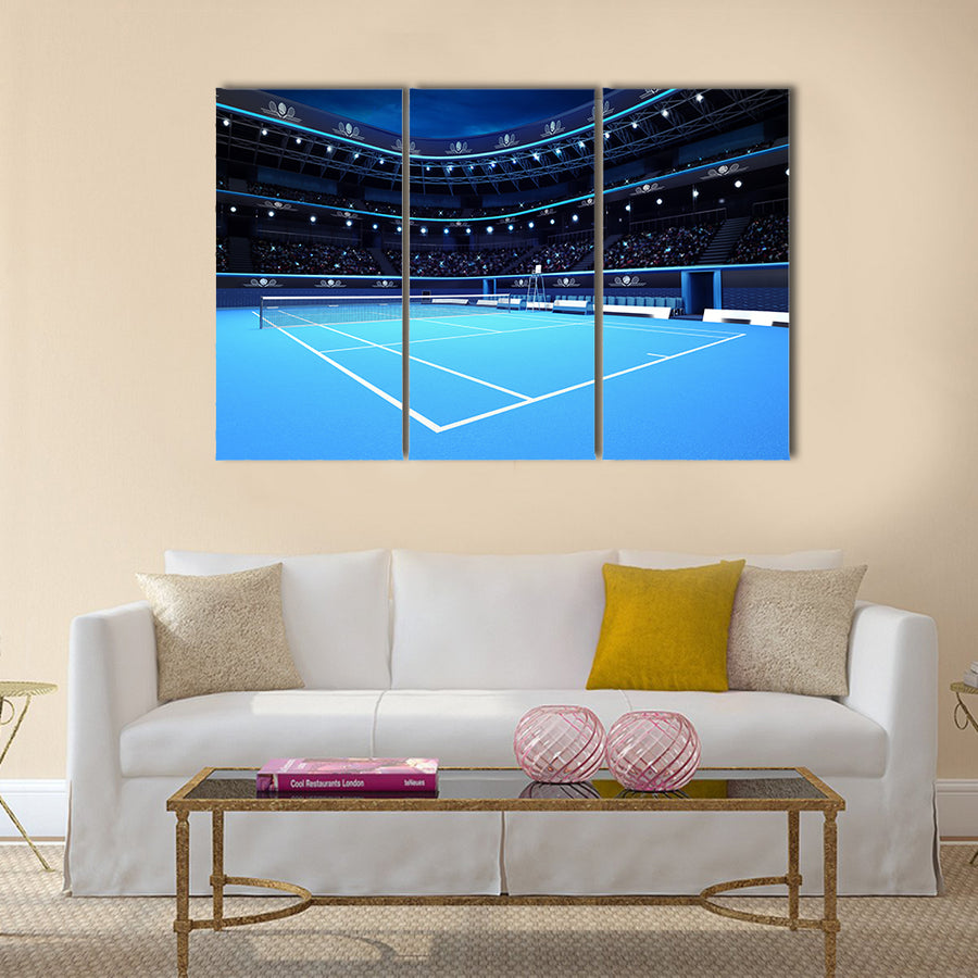 Whole tennis court from the perspective of the player sport theme Multi panel canvas wall art