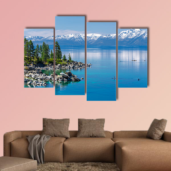 Turquoise waters of Lake Tahoe multi panel canvas wall art