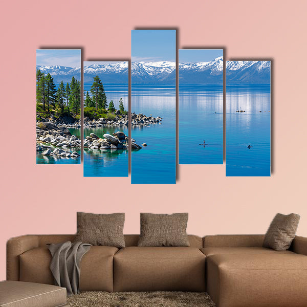 Turquoise waters of Lake Tahoe multi panel canvas wall art