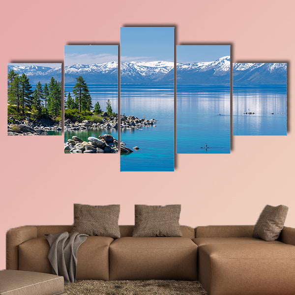 Turquoise waters of Lake Tahoe multi panel canvas wall art