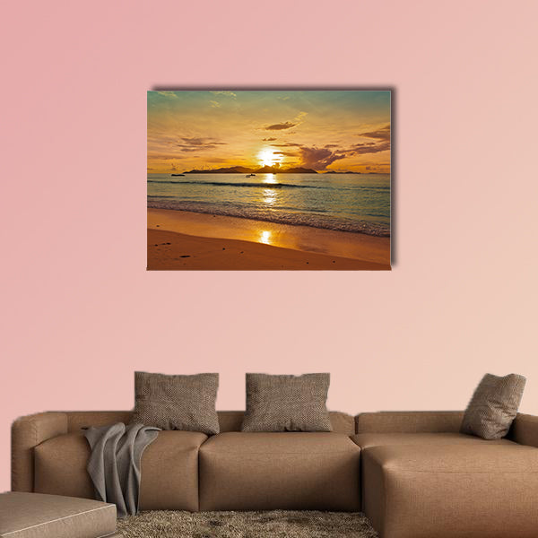 Sunset on tropical beach - Seychelles - nature background Multi panel canvas wall art