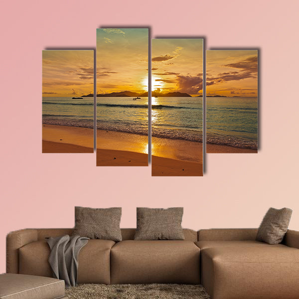 Sunset on tropical beach - Seychelles - nature background Multi panel canvas wall art