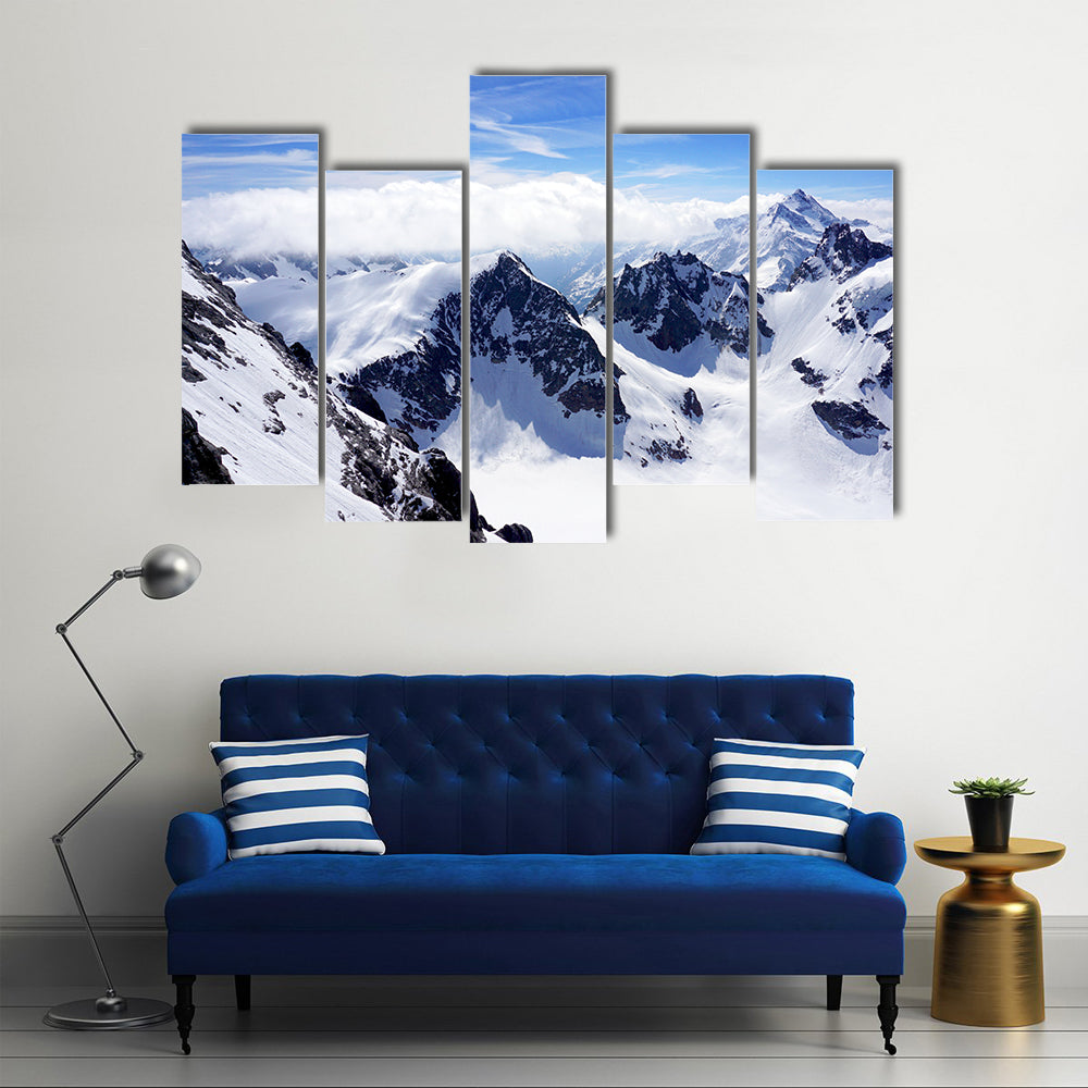 The Mountains Of The Titlis Valley Are Covered By Snow, Switzerland, Multi Panel Canvas Wall Art