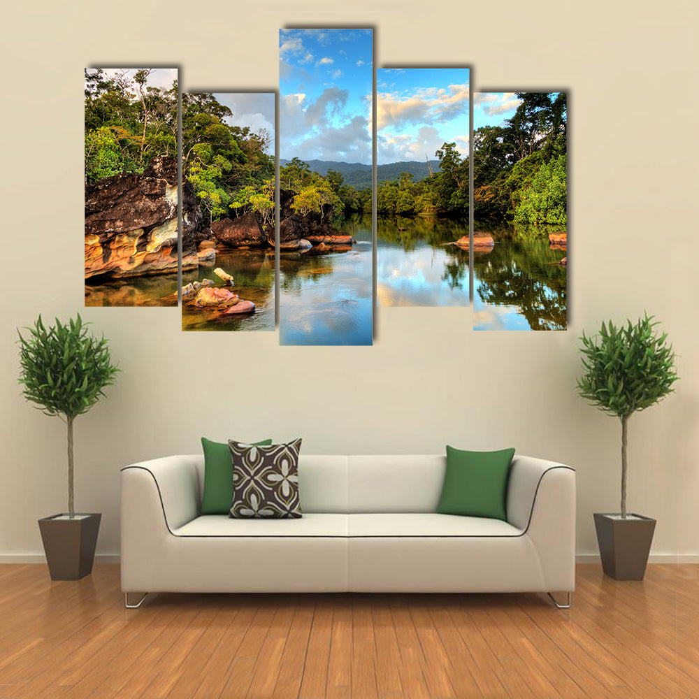The Tropical Jungle River At The Beach Of Masoala National Park in Madagascar, Multi Panel Canvas Wall Art