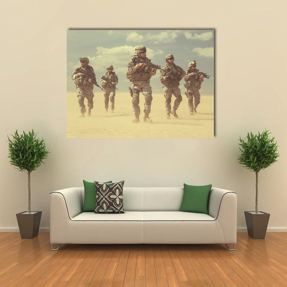 Scene Of USA Infantrymen In Action Multi Panel Canvas Wall Art