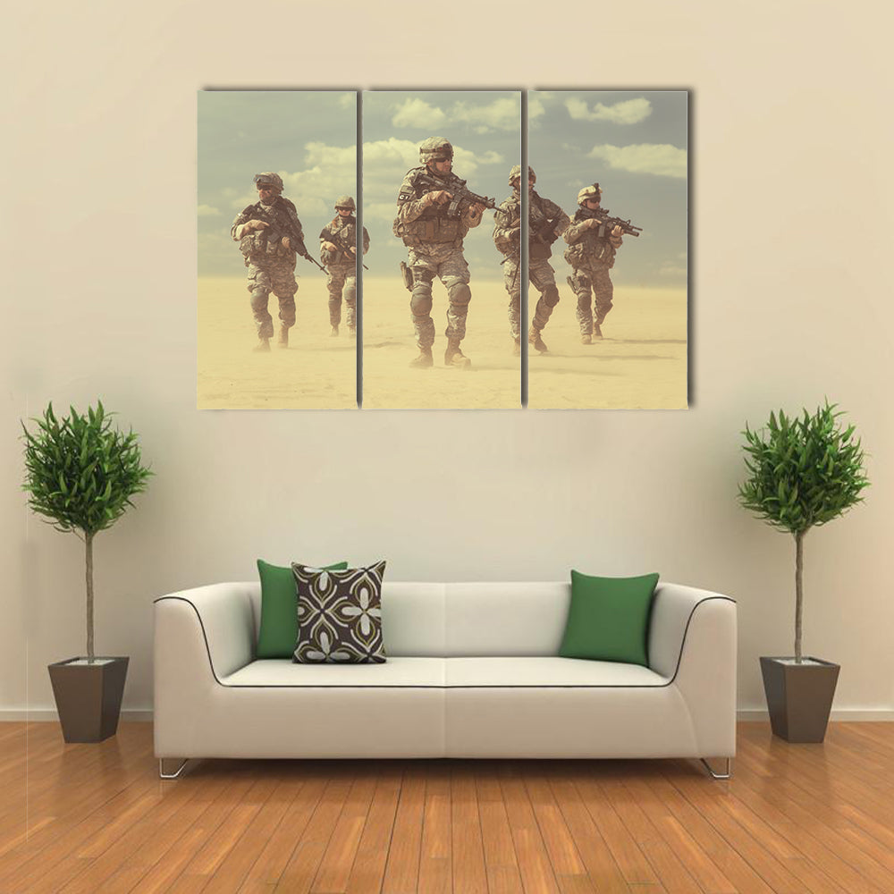 Scene Of USA Infantrymen In Action Multi Panel Canvas Wall Art