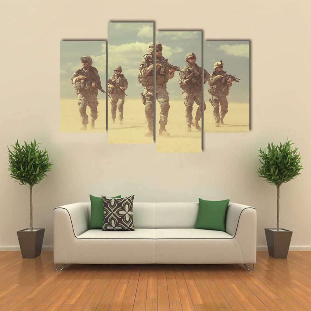 Scene Of USA Infantrymen In Action Multi Panel Canvas Wall Art
