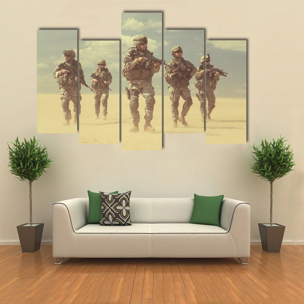Scene Of USA Infantrymen In Action Multi Panel Canvas Wall Art