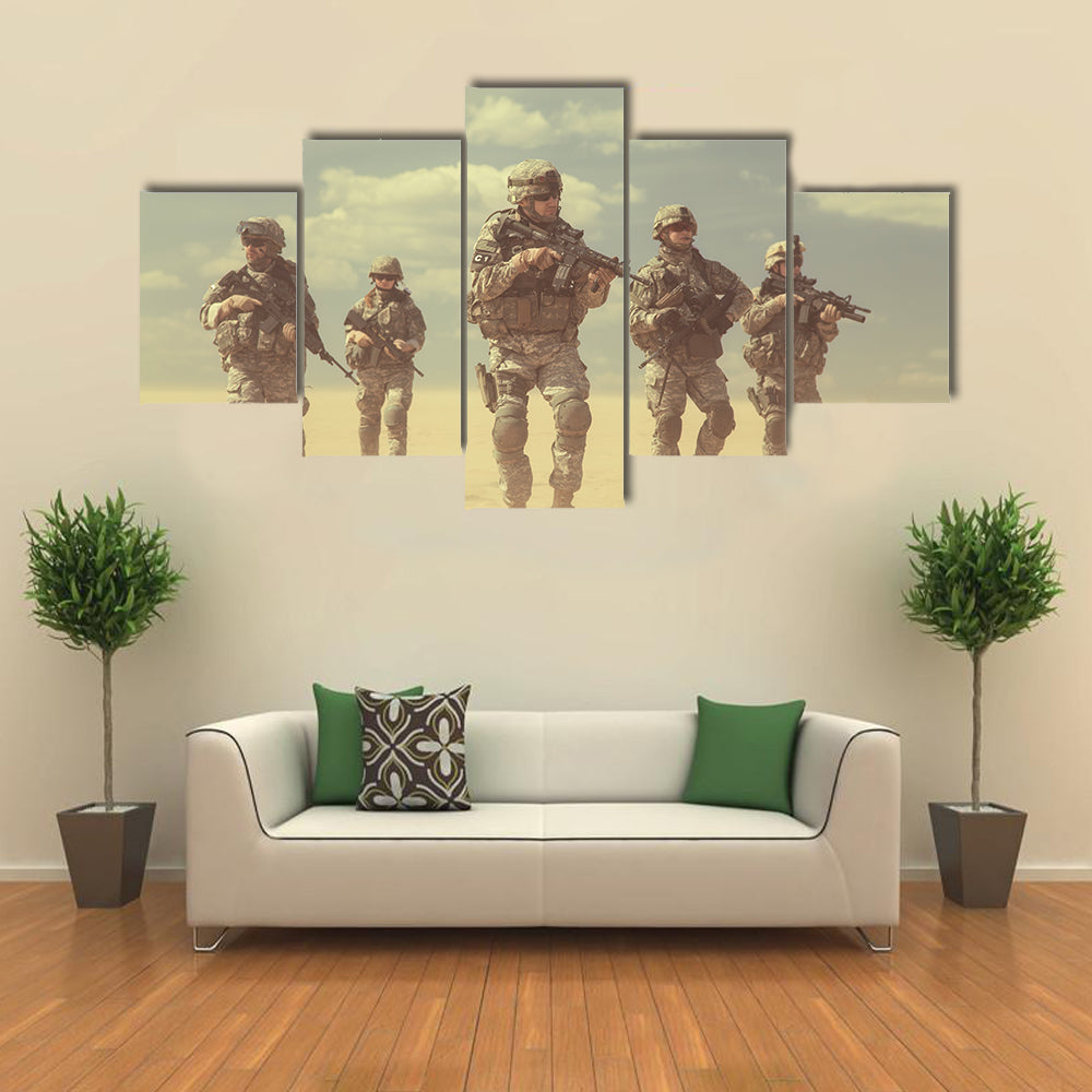 Scene Of USA Infantrymen In Action Multi Panel Canvas Wall Art