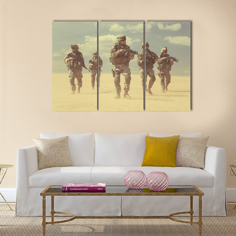 United States paratroopers airborne infantrymen in action in the desert Multi Panel Canvas Wall Art