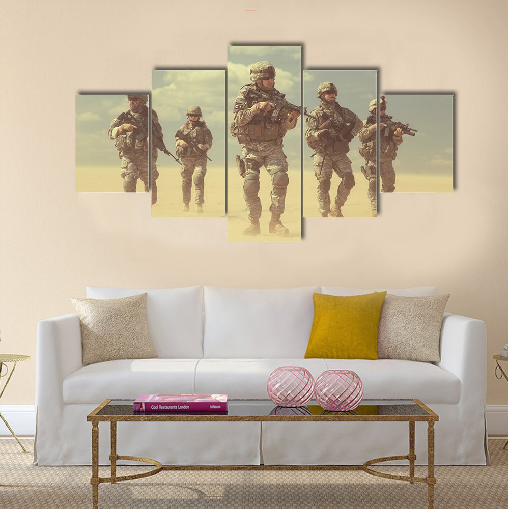 United States paratroopers airborne infantrymen in action in the desert Multi Panel Canvas Wall Art