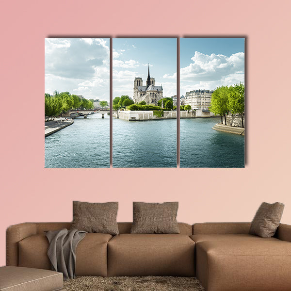 Seine and Notre Dame de Paris, Paris, France Multi panel canvas wall art