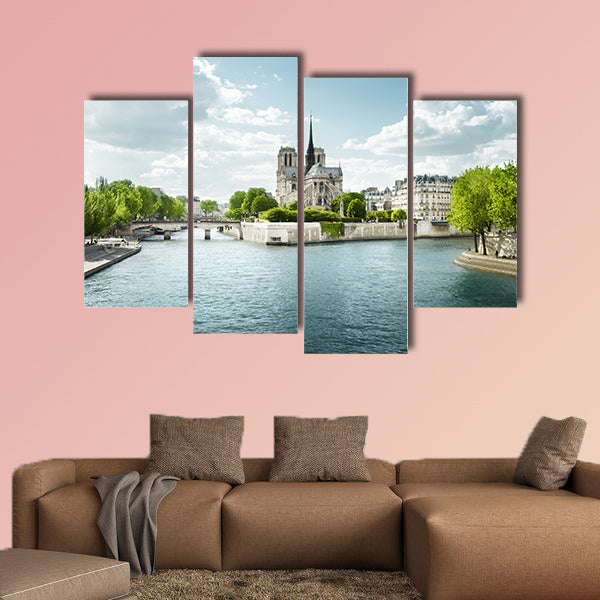 Seine and Notre Dame de Paris, Paris, France Multi panel canvas wall art