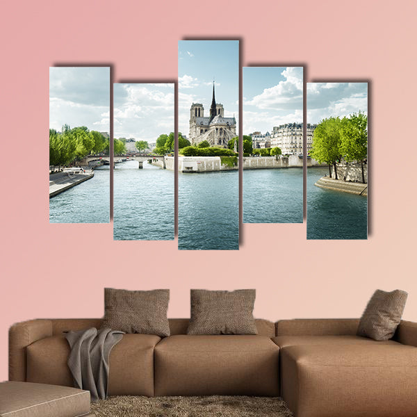 Seine and Notre Dame de Paris, Paris, France Multi panel canvas wall art