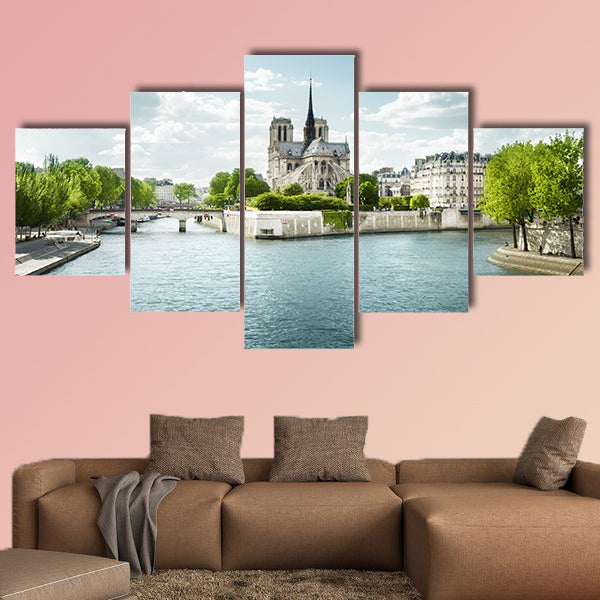 Seine and Notre Dame de Paris, Paris, France Multi panel canvas wall art