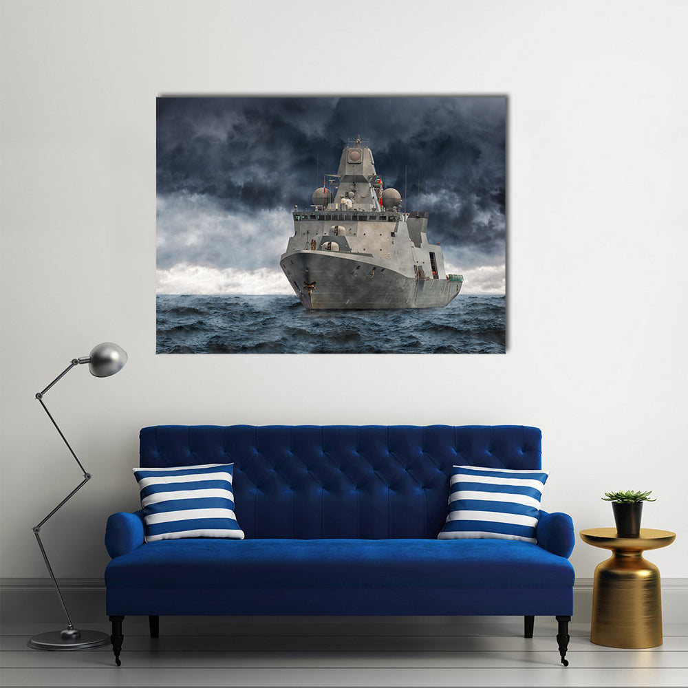 A Military Ship Against Winds And Clouds Multi Panel Canvas Wall Art