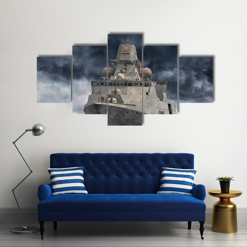 A Military Ship Against Winds And Clouds Multi Panel Canvas Wall Art