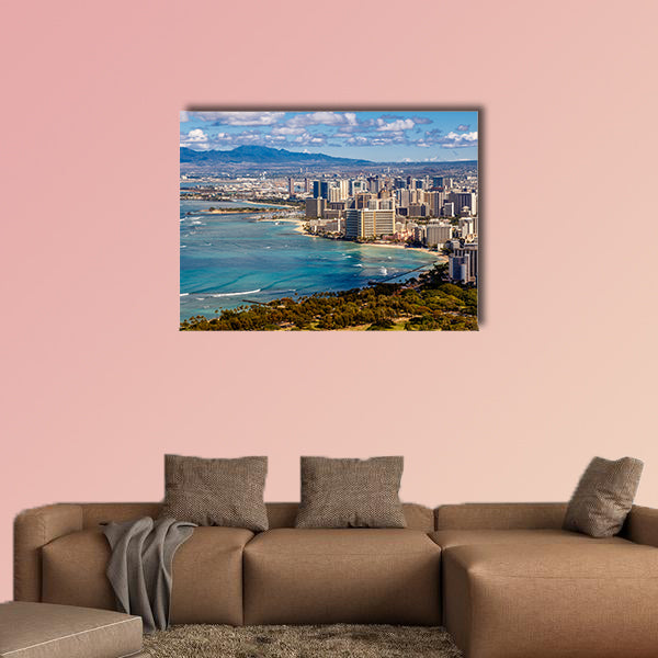 View of Waikiki Beach and Honolulu Skyline from Diamond Head Multi panel canvas wall art