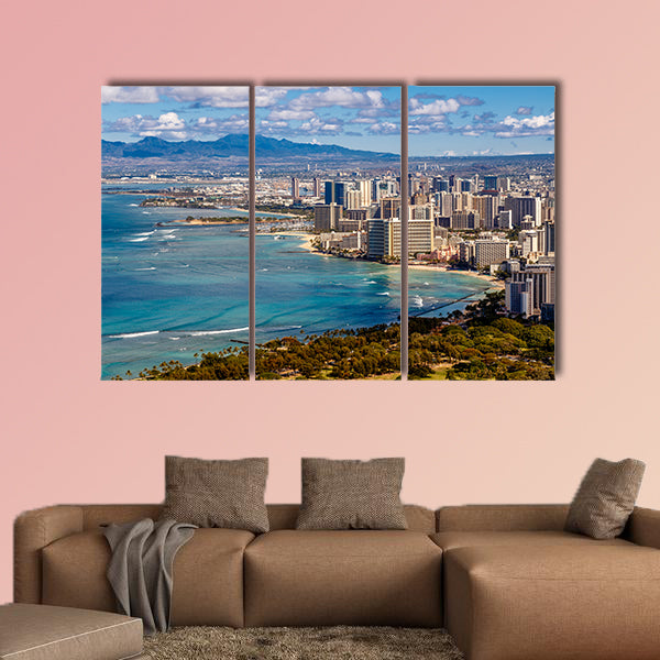 View of Waikiki Beach and Honolulu Skyline from Diamond Head Multi panel canvas wall art
