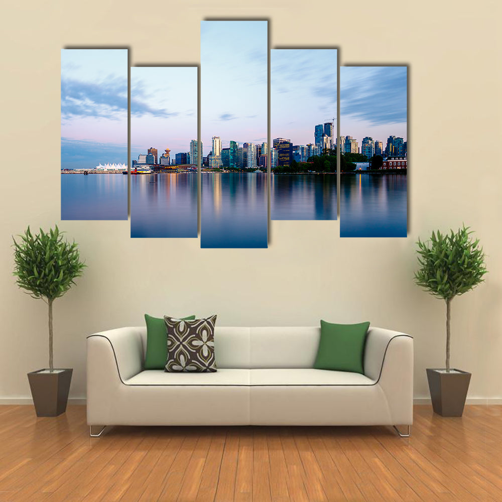 Vancouver skyline at sunset as seen from Stanley Park Britis Multi panel canvas wall art