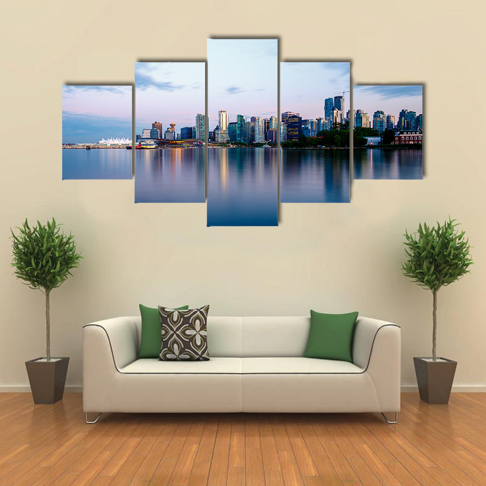 Vancouver skyline at sunset as seen from Stanley Park Britis Multi panel canvas wall art