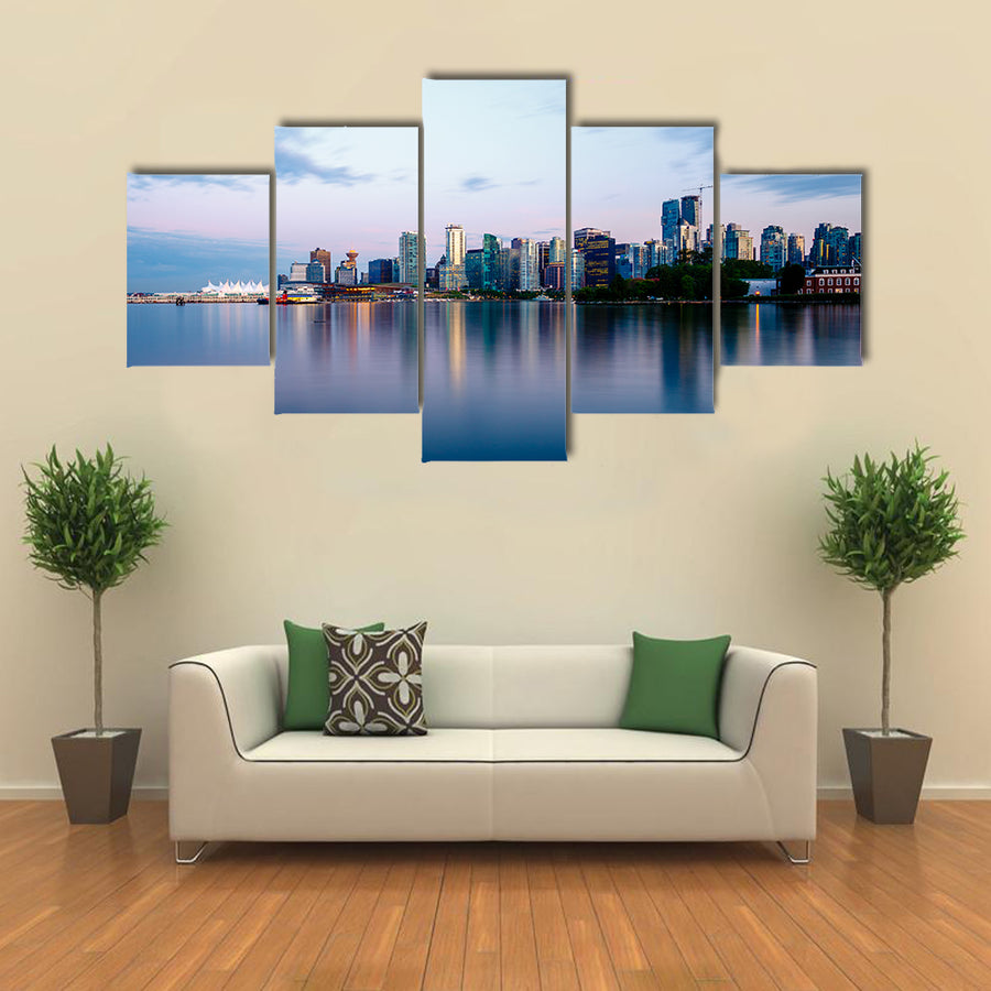 Vancouver skyline at sunset as seen from Stanley Park Britis Multi panel canvas wall art