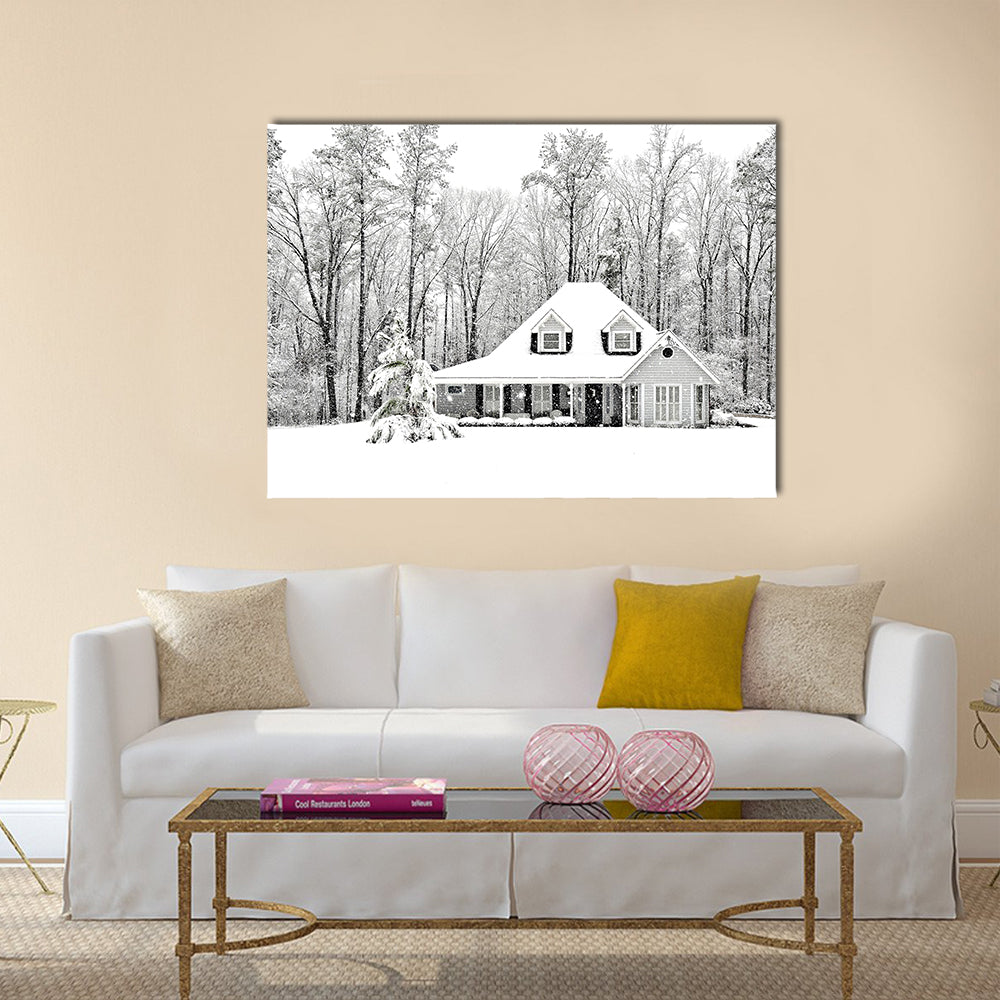 Frosty and Cold winter scence with exective home Multi Panel Canvas Wall Art