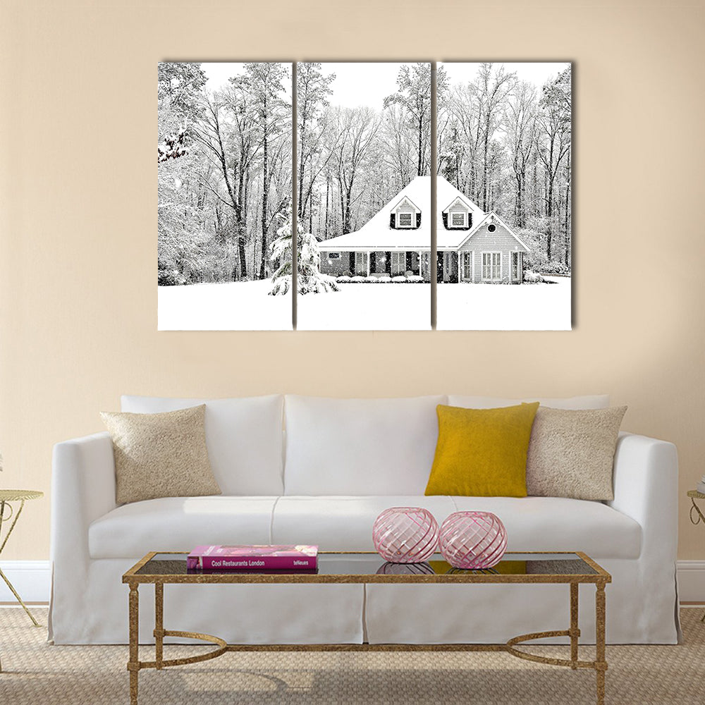 Frosty and Cold winter scence with exective home Multi Panel Canvas Wall Art