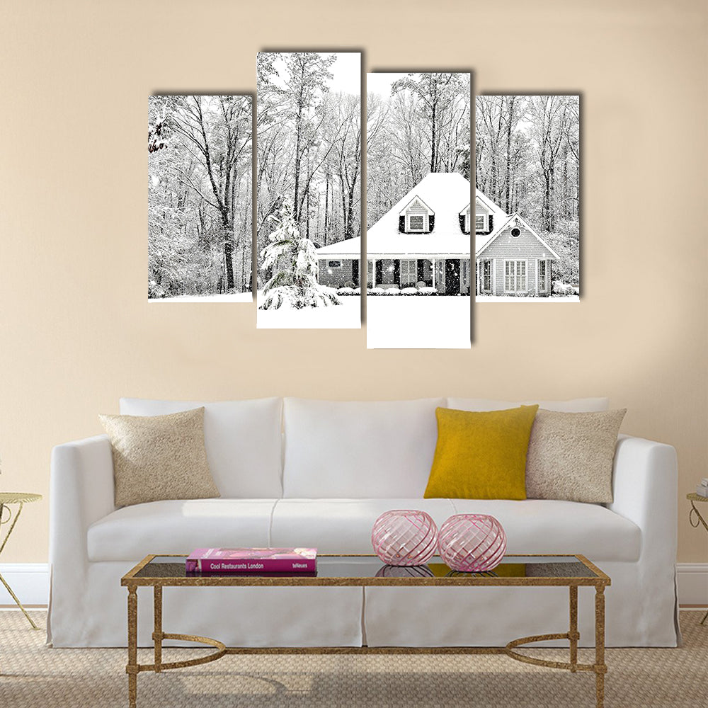 Frosty and Cold winter scence with exective home Multi Panel Canvas Wall Art