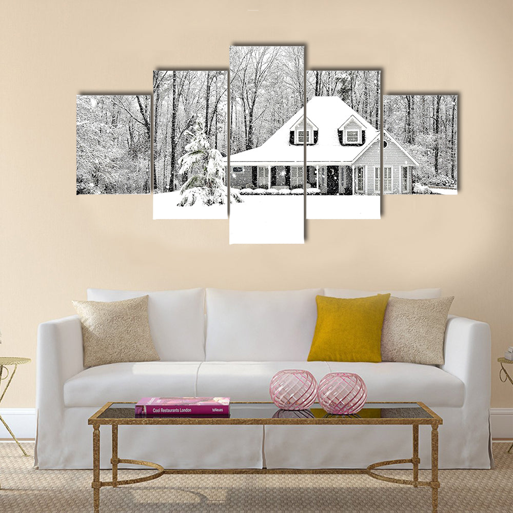 Frosty and Cold winter scence with exective home Multi Panel Canvas Wall Art