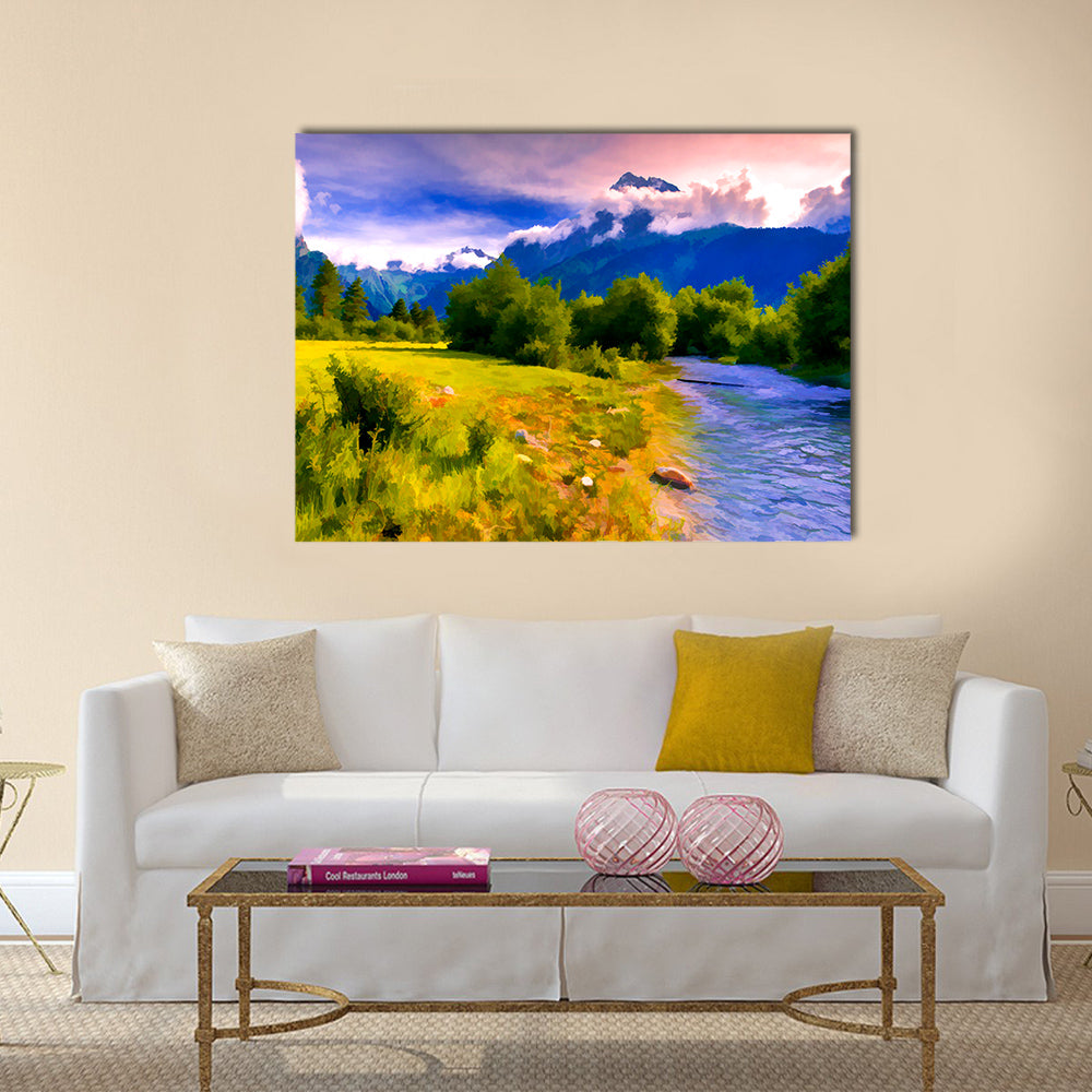 Digital artwork in watercolor painting style multi panel canvas wall art
